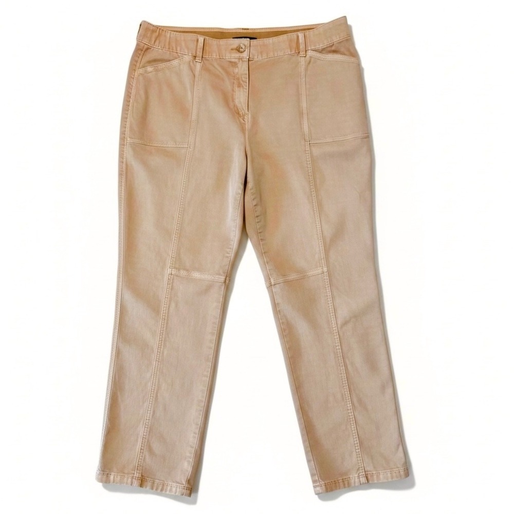 Chicos Tan Utility Panel Pants Womens 2.5R US Size 14R Khaki Straight Leg Knee